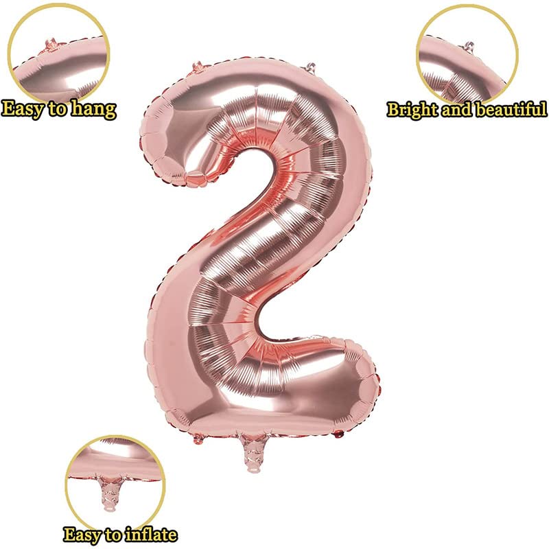 Image of Bubblebells Rose Gold 32 Inches 2 Numbers Shape Large Big Foil Helium Balloons for Party Decorations in Happy Birthday Anniversary Office Items Materials Set Pack