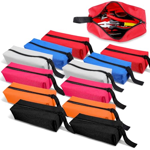 Yuanan 12 Pack Canvas Tool Pouch Bulk, 10 Inch Tool Pouches with Zipper 1680D Oxford Zippered Waterproof Multi-Purpose Utility Storage Bag Set for Hand Tools, Electronics & Supplies