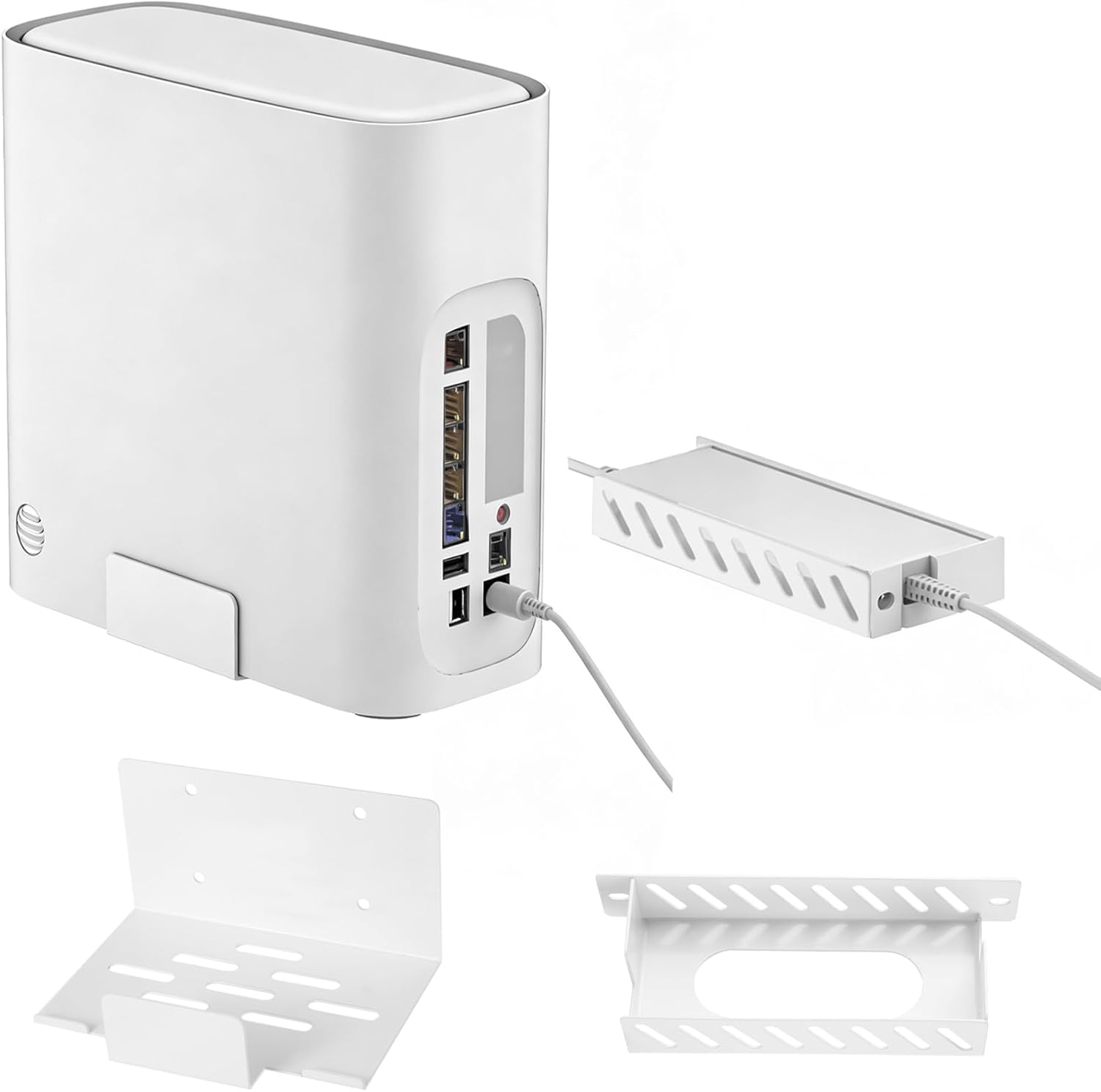 Metal Wall Mount for AT&T Fiber (Arris) BGW320+Power Bricks Mount Holder Kit,Designed for AT&T Internet Modem Gateway Mounting Holder Compatible with BGW-320,White Steel Wall Mount for BGW320-500,505