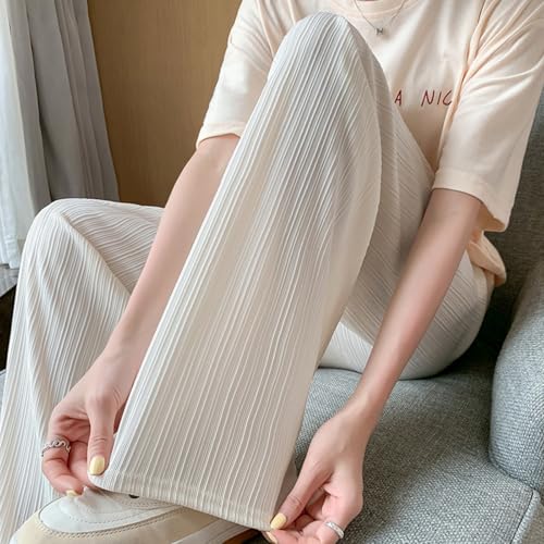 Women's Elastic Waist A-Line Pleated Chiffon Cropped Wide Leg Pants Culottes Flowy Casual Beach Party Long Pants3