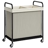ELYKEN Laundry Hamper 2 Section, 100L Rolling Laundry Sorter with Removable Liner Bag, Laundry Basket with Wheels, Steel Frame with Metal Handle, Clothes Hamper Cart for Laundry Room & Bedroom