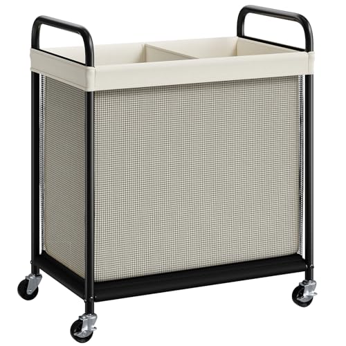 ELYKEN Laundry Hamper 2 Section, 100L Rolling Laundry Sorter with