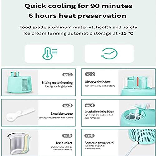 IW.HLMF Sorbet Frozen Machine, Softeismaschine ohne Kühlung, Home Ice Cream Maker Built In Freezer Green – Bild 5