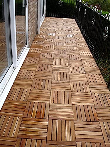 Tegels van massief acacia, kleurrijke glasparels, 6 stuks, extra dik voor terrassen van hout voor patio, tuin, balkon, whirlpool. Tegels vierkant voor terras 30 cm - Image 7