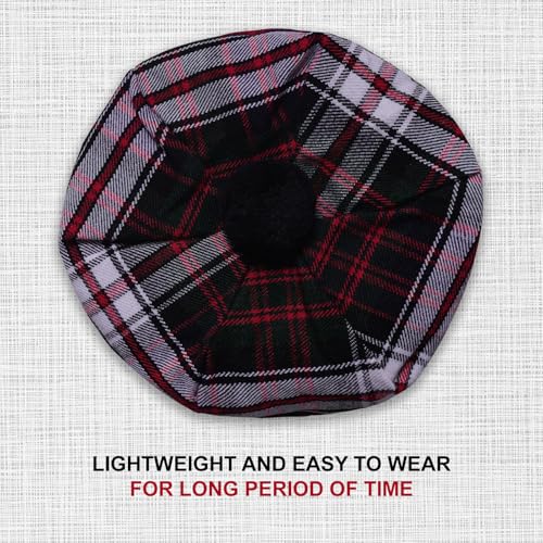 Image of Scottish Tam O' Shanter Hat Tartan Bonnet Pom Pom Wool Flat Cap One Size
