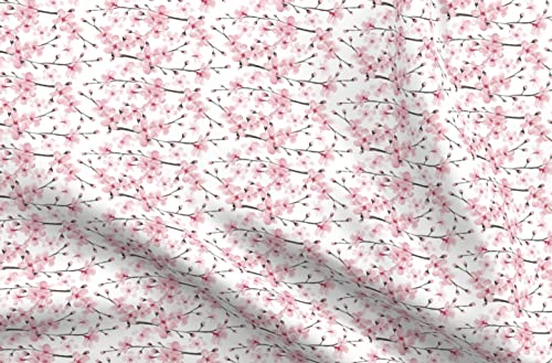 Spoonflower Fabric - Botanical, Sakura, Cherry Blossom, Watercolor, Girl, Nursery, Floral, Printed On Cotton Poplin Fabric By The Yard - Sewing Shirting Quilting Dresses Apparel Crafts #TOP4