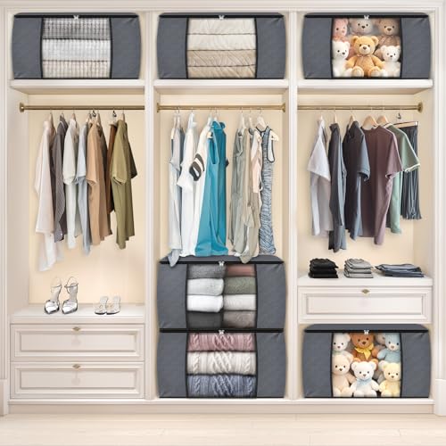 Image of Fab totes 6 Pack Storage Bags for Clothes and Blanket, Foldable Closet Organizers and Storage with Zippers, Clear Window and Handles, Fabric Storage Bins for Sweater, Comforter, Bedding,Linen Sheets