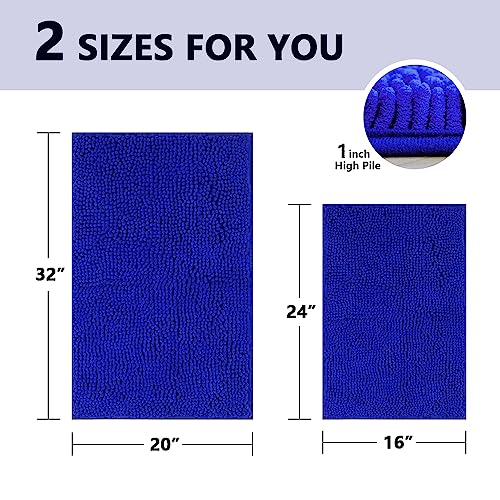 Image of Bathroom Rugs Sets 2 Piece, Extra Soft Chenille Bath Mat Ultra Absorbent Bathroom Rug, Bathroom Mat with Sturdy PVC Non-Slip Bottom, Machine Washable Bath Rugs (20x32 Inch + 16x24 Inch, Royal Blue)