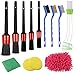 Price comparison product image Aoliandatong 13Pcs Car Detailing Brushes Set, 5 Wheel Cleaner Brush & 3 Wire Brush Tool & 2 Foam Cleaning Pads & Chenille Microfiber Wash Glove & Green Towel