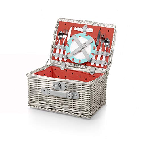 Picnic Time Cestino Catalina 'Stile Inglese con Service for Two, Collezione Anguria, in Rattan e Vimini