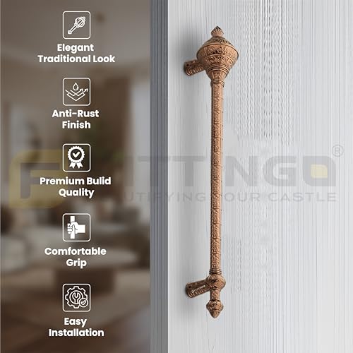 Image of Royal Gada Door Handle for Main Door /29 Inch Traditional Main Door Handle /Pull Push Handle for Home /Office /Hotels Doors - (Hole to Hole 600mm, Pack of 1) - PVD Rose Gold - 3 Years Warranty