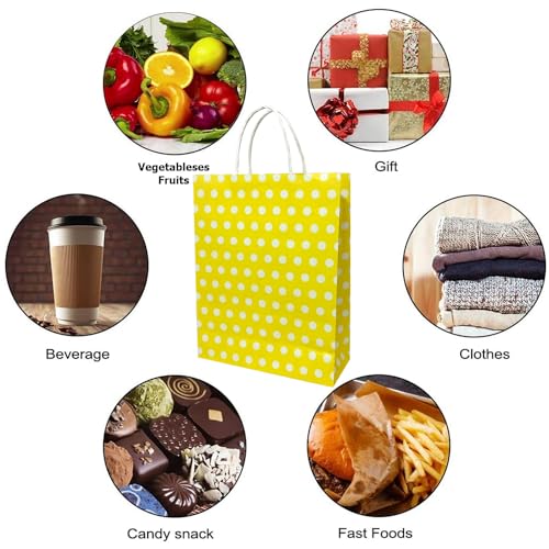 Image of Aakriti Paper Gift Bags with Handles Polka Dot Paper Party Favor Bags for Kid's Birthday Baby Shower Wedding Festivals Holiday Party (10 x8x3 Inch (Pack of 10), Gift Bags Polka Dot Yellow)