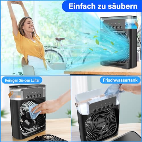 Mini Air Conditioning Portable Air Cooler Mobile Air Conditioner with 3 Speeds, 1/2/3H Timer, 360° Rotation, Small Personal Air Conditioning Fan, USB Desktop Cooling Fan for Office, Home, Black