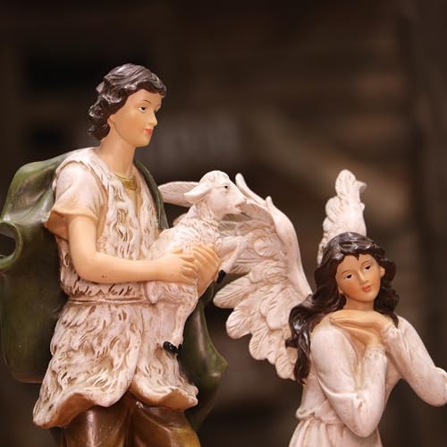 Zayton Nativity Set Christmas Indoor 11 Piece 5 inch Scene Figurines Statue Jesus Manger Christmas Crib Ornament Church Xmas Gift Home Decoration