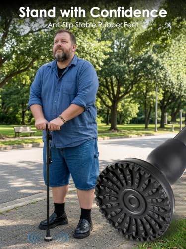 Image of WHLICKS Walking Cane for Men & Woman,Foldable Heavy Duty Cane | 300-lb Capacity,Ergonomic Grip,All Terrain Tip, Adjustable ,Collapsible ,Lightweight, Walking Sticks for Seniors & Adults