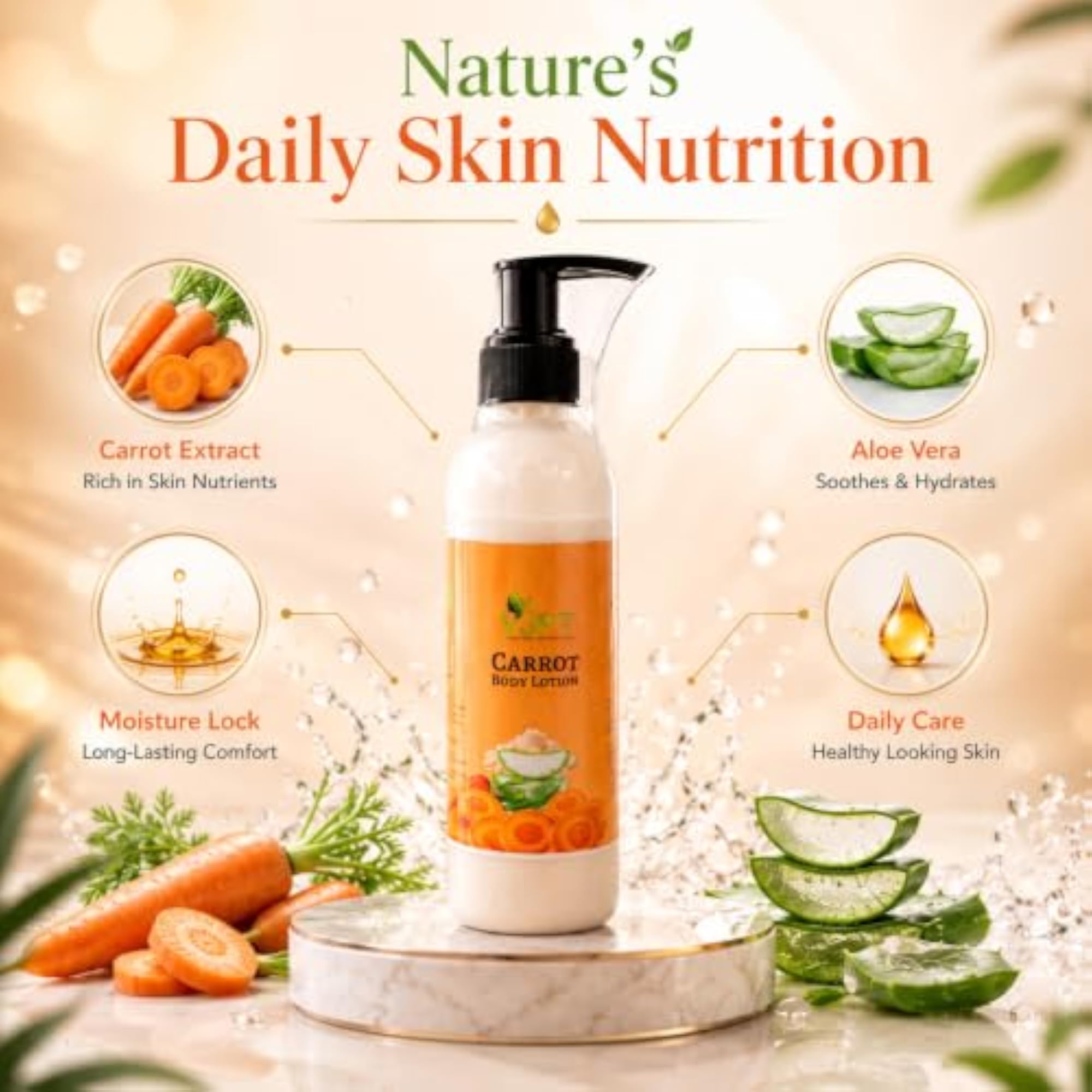 Carrot Body Lotion with Aloe Vera, Deep Moisturizing Care