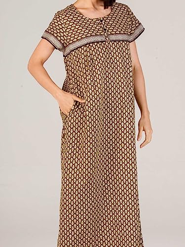 Image of Evolove Women's Cotton Long Maxi Night Gown Nighty Dress with Pocket & Stylish Button, Super Soft Comfortable (LNG-Button)