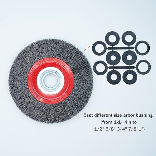 Eco Walker 6inch 8inch 2pcs Bench Wire Wheel Brush Set - Coarse Crimped Steel Wire 0.012in, 5 Spacer Arbors (1/2in-1in), 4500 RPM Precision-Balanced for Bench Grinder - Rust & Corrosion (8inch 2pcs) by Eco Walker - Image 3