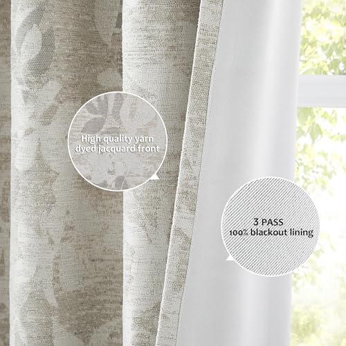 Randall Brown Leaf Print 90% Room Darkening Curtains 84 Inches Pinch Pleat Thermal Insulated Blackout Rod Pocket Botanical Jacquard Farmhouse Drapes for Living Room,2 Panels,40"x84",Brown on Beige by Randall - Image 3