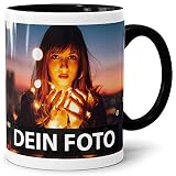 PR Print Royal Foto-Tasse zum selbst gestalten mit Foto und Text/mit individuellen Druck in Profiqualität/Personalisierte Geschenk-Idee mit Bild/Schwarz