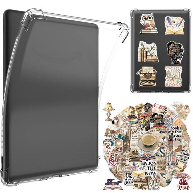LEPGUYO Funda Transparente Kindle 6.8 Pulgadas, Para Paperwhite 11ª Generación 2021 & Edición Signature (M2L3EK/M2L4EK), Espalda Silicona Anti Rasguños, 50 Pegatinas Lectura Retro Gratis
