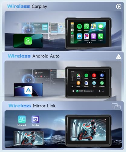 Image of 5 Inch Motorcycle Wireless CarPlay GPS Navigation System, Android Auto Portable CarPlay Screen for Motorcycle, Dual Bluetooth Car Play Moto, Si-ri, Goo-gle Assistant, IP67 Waterproof Moto Screen