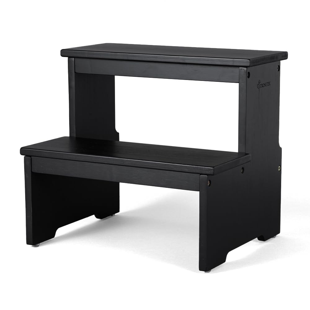 StrongTek Bamboo 2 Step Stool, Non-Slip, 350 lb Capacity, Black