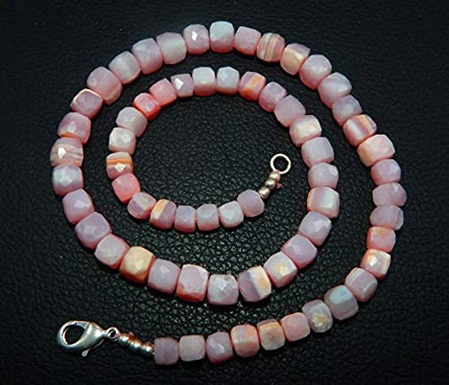 LKBEADS natural pink Opal cube box shape 19 inch long 5-8 mm necklace