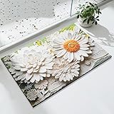 Tapis de Sol Floral Réaliste 3D, Tapis À Illusion D'optique, Absorption Rapide de L'eau, Sûr et Antidérapant, pour Chambre, Entrée, Salle de Bain et Cuisine(Yellow,Large)