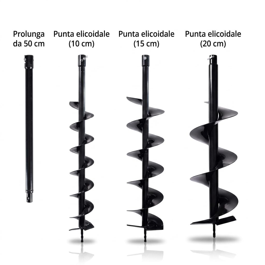 Trivella a Scoppio Mototrivella Professionale 52cc - Con 3 Punte da 100, 150, 200mm - Ideale per Pali da Recinzione, Giardinaggio, Bricolage e Costruzioni