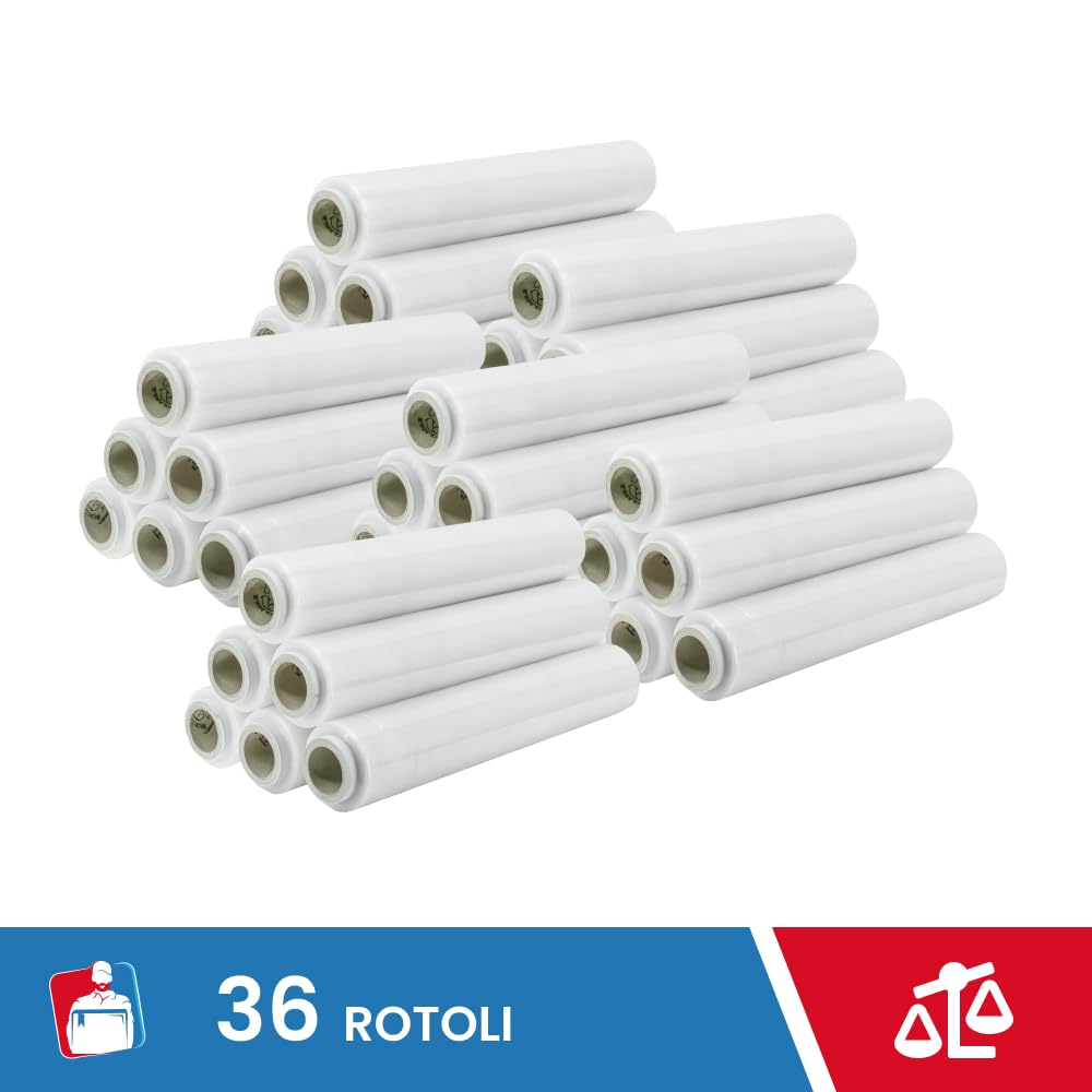 IMBALLAGGI 2000-36pz. Pellicola Estensibile Manuale - Film Estensibile Fascia per Pallet e Imballaggio - Trasparente - 50cm x 160mt - (36)