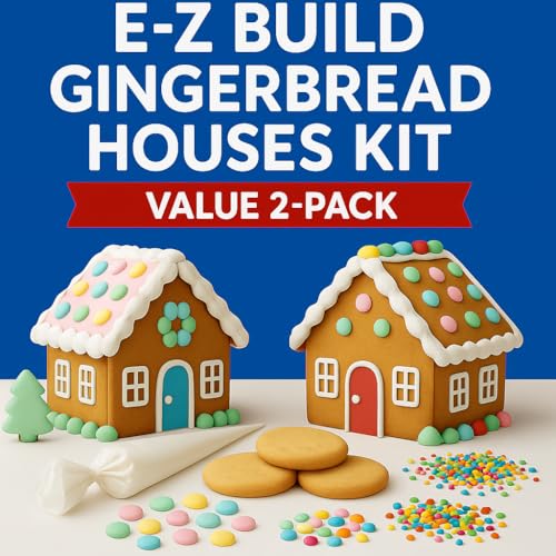 Gingerbread House Decorating Kit 52.6 ounces total kit weight – 2 Complete Pre-Baked Houses with Icing, Gumdrops, Sprinkles & Cookies – Holiday Christmas Cookie Decorating Set for Kids & Family Fun, Creative Gift Activity