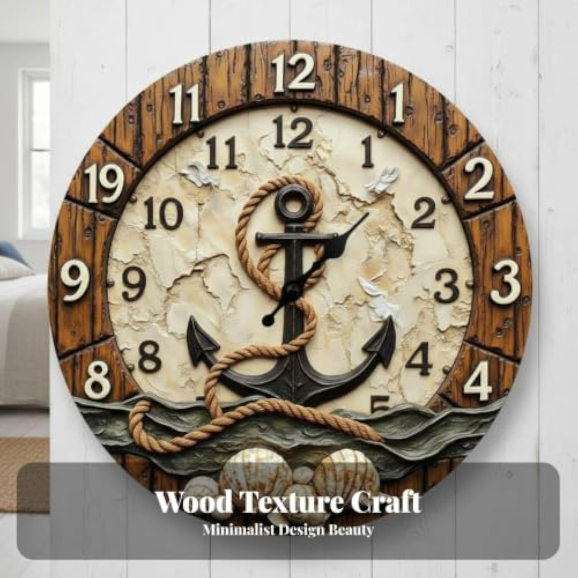 Round Wooden Look Clock, Vintage Wall Timepiece for Home