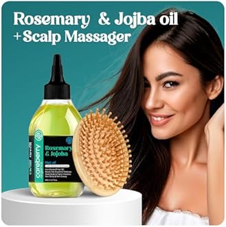 Organic Rosemary & Jojoba Hair Oil with Scalp Massager – 100% Cold-Pressed, UKCert Certified Organic & Ayush Certified Ayurvedic Formula for Hair Growth & Dandruff Control | 200ml
