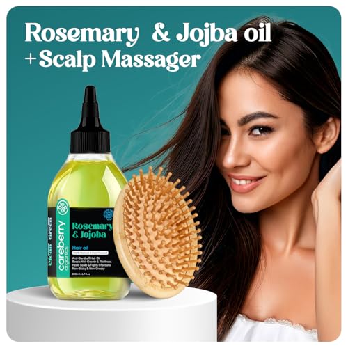 Organic Rosemary & Jojoba Hair Oil with Scalp Massager – 100% Cold-Pressed, UKCert Certified Organic & Ayush Certified Ayurvedic Formula for Hair Growth & Dandruff Control | 200ml