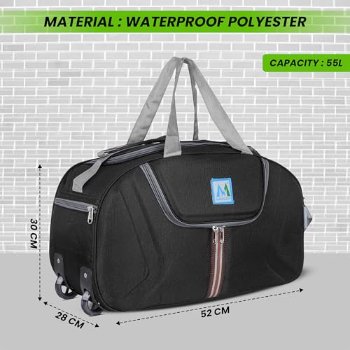 Image of M MEDLER Jerry Duffle Bag | Waterproof Strolley Duffle Bag | 2 Wheel Duffel Bag | Luggage Bag with Adjustable Strap (Black)
