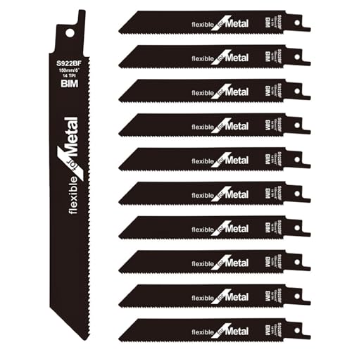 10PCS Bi-Metal Reciprocating Saw Blades for Metal Cutting 150mm 14TPI Sabre Saw Blades for Metal Pipe Fast-Cut Metals Saw Blade Universal for Bosch Makita Dewalt Ryobi Black & Decker Recip Saws