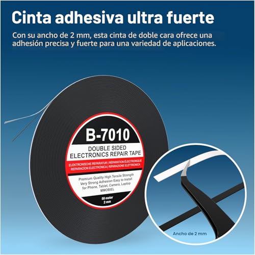 Miniatura 2 de Mmobiel 2 Mm Cinta Adhesiva Fuerte Doble Cara. Rollo Longitud: 50m Negro Para Reparar Teléfonos Inteligentes Y Tablets