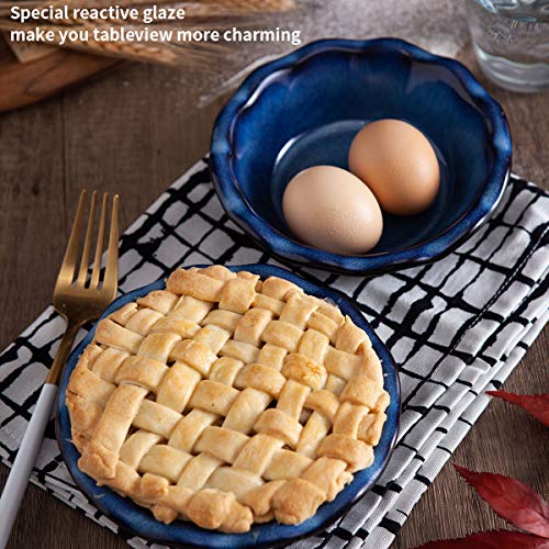Porcelain Individual Mini Pie Pans With Ruffled Edge, 5 inch Quiche Cake Tart Pan Round Baking Dish, Set of 4, Reactive Glaze Nebula Blue -Jemirry - Thumbnail 6