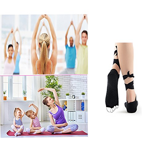 Anti-Skid Yoga Socks, Lace-Up Half Toe Socks With Ribbons For Women, Black #TOP6