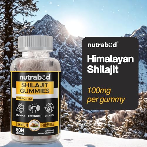 Image of Nutrabud Pure Shilajit /Shilajeet Gummies 100mg For Men, Women - 60 Gummies | Boosts Stamina & Improves Energy Levels | Tamarind Flavour Veg Gummy Supplement (60 Count (Pack of 1), Tamarind)