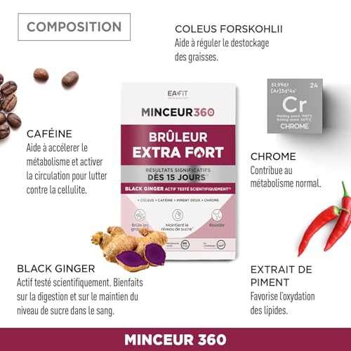EAFIT Bruleur de Graisse Extra Fort Minceur 360- Brule Graisse, Perte de Poids Rapide et Efficace - Black Ginger + Chrome - Maintien de la glycémie - Résultats visibibles dès 15 jours - 1 MOIS – Image 5