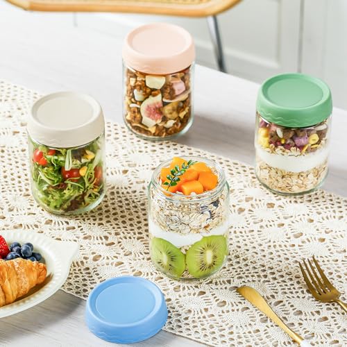 DRKIO 16 Oz Glass Overnight Oats Containers with Lids Chia Pudding Jars