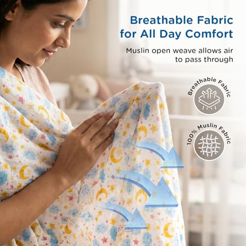 Image of Mee Mee 100% Muslin Cotton Swaddle Wrapper Set (Pack of 3) | Soft, Quick-Drying & Highly Absorbent Baby Blanket Towel | Printed Mulmul Cloth for Newborn Essentials (Multicolour, 120 x 100 cm)