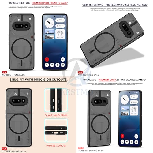 Image of AESTMO Nothing Phone 3A 5G Back Cover | 360 Protection | Matte Frosted Hard Back Translucent | Compatible with MagSafe Accessories for Nothing Phone 3A 5G (Smoke Black Matte PC+Black TPU Bumber)