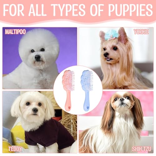 Hunde-Pflegebürste, weiche Haustierbürste, Welpenbürsten für kleine Hunde, Wolkenform, Kurzhaar, Hundebürsten für Malteser und kleine Rassen, Blau und Rosa, 2 Stück