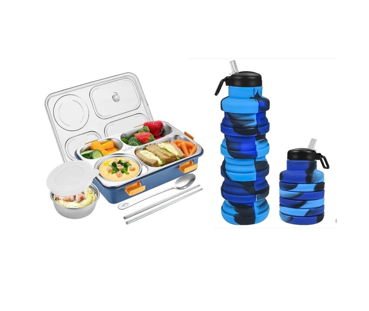 MDT Lunch Boxes for Adults - Lunch Box for Kids with Soop Cup, Spoon & Fork with water bottle - Durable Perfect Size for On-The-Go Meal, BPA-Free and Food 4 Compartment Stainless Steel