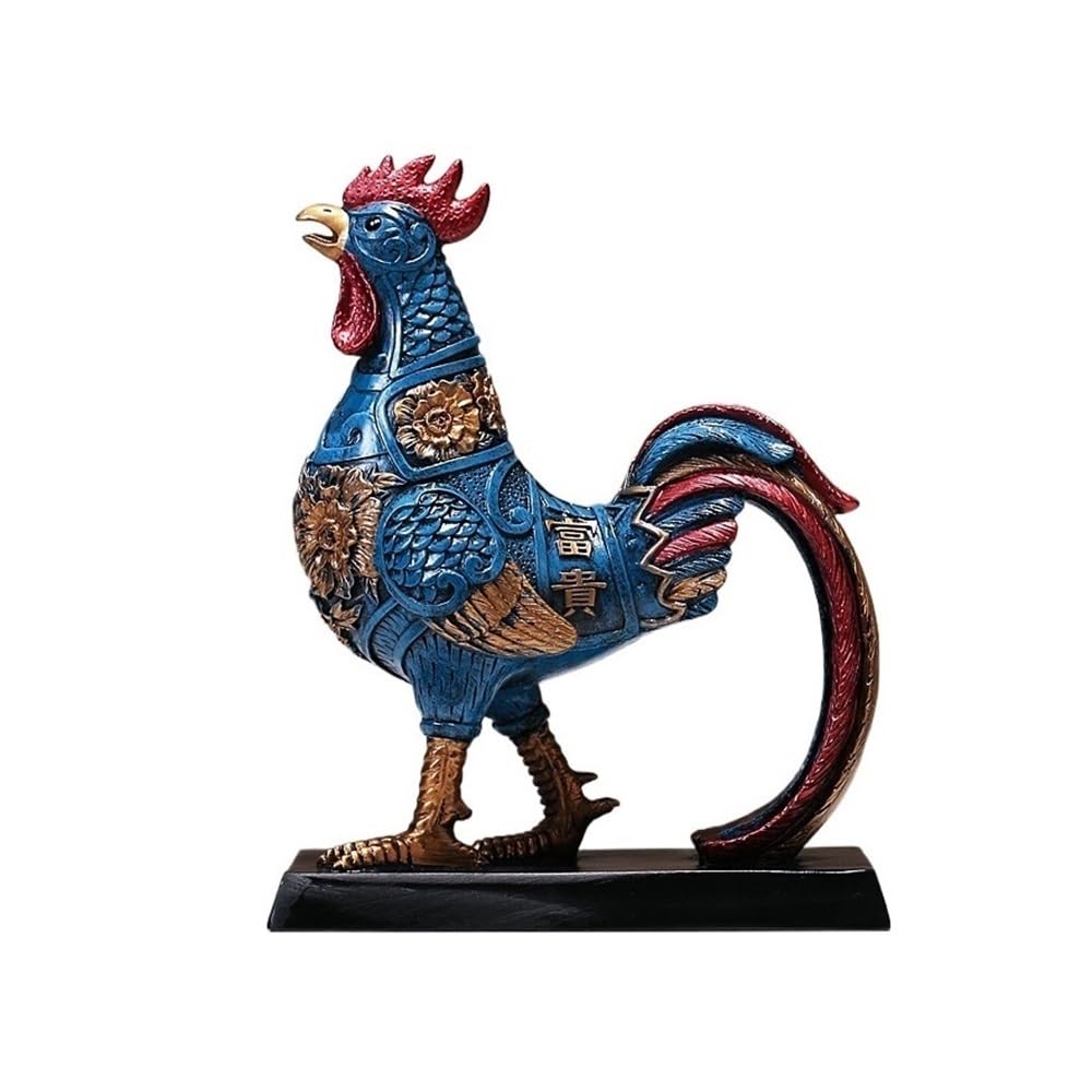 QINGGANG-0224 Desktop Decorations Rooster Ornaments Chinese Style Study Living Room Entrance Decoration Handicrafts(Blue)