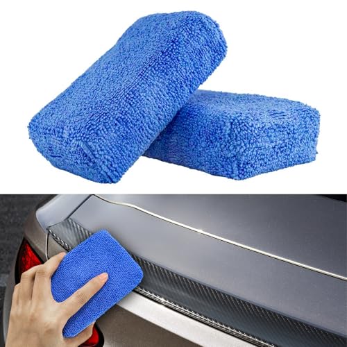 Wevdn 2PCS Microfiber Applicator Pad, Premium Grade Microfiber Rectangle Detailing Applicator Wax Sponge, Versatile Sponge Cleaning Pads for Auto Detail Polishing, Car Accessories
