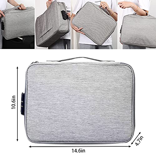 Image of Gray Cotton Document Storage Box with Lock, Multi-Layer Organizer, Portable File Storage Bag for Home Office Travel, A4, Legal Size Files, Cash, Jewelry, Passport, Certificates